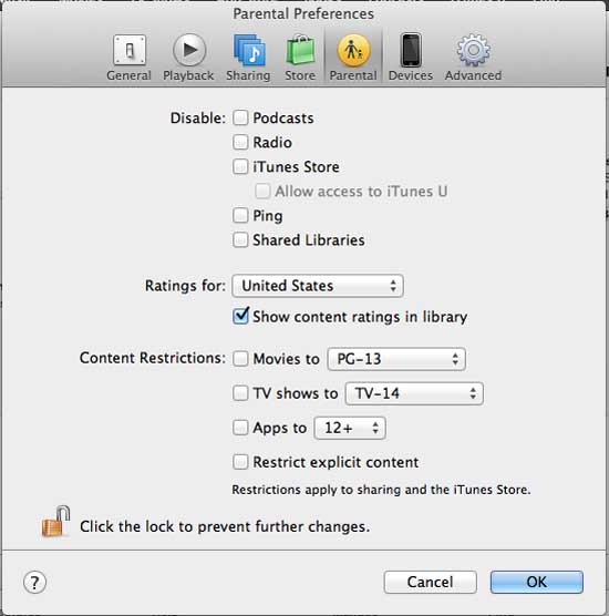 itunes tip parental control