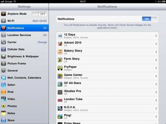 Control iPad notifications