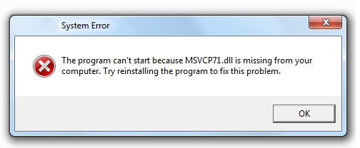 msvcr71.dll missing error