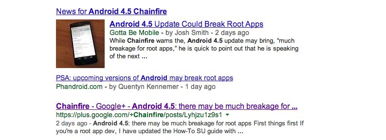 Chainfire Android 4.5 root apps Google search