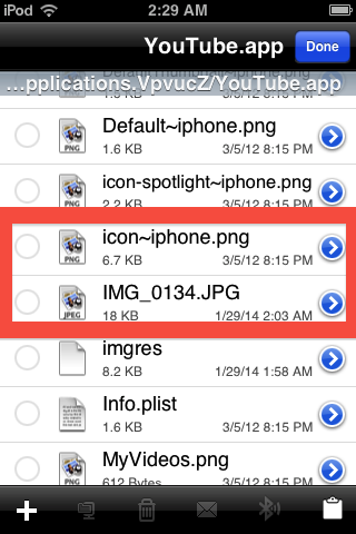 use the icon~iphone.png name, copy it, delete the file, then paste it to the YouTube iOS 7 icon in iFile