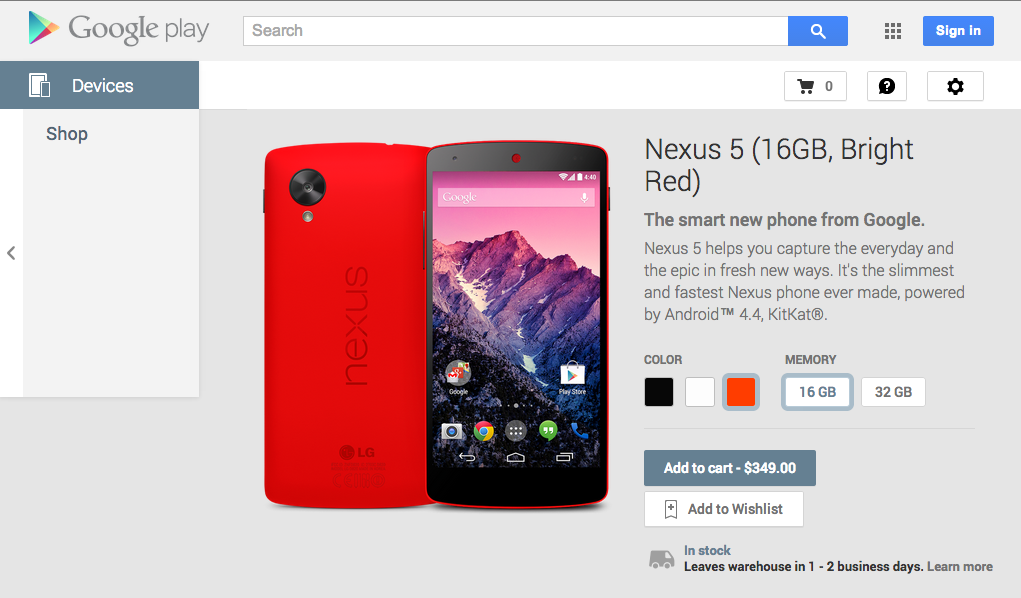 Bright red LG Nexus 5 Arrives at Google Play Store