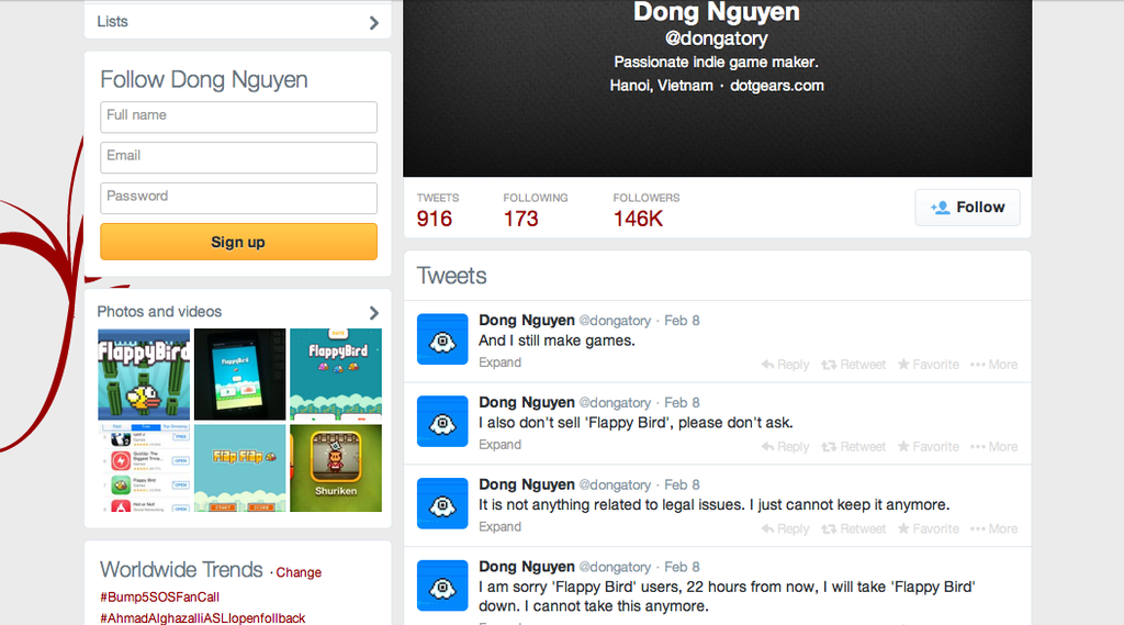 Flappy Bird Developer Dong Nguyen Twitter page